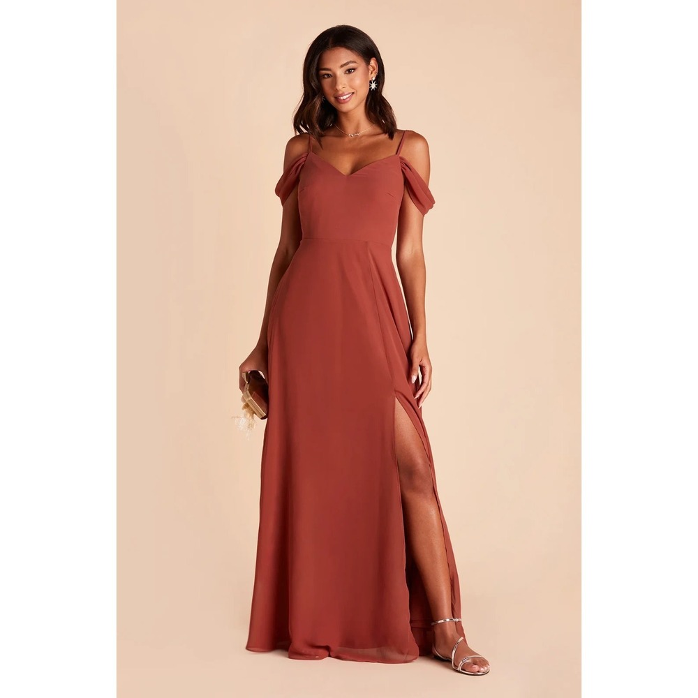 Birdy Grey Devin Dress Women Size M Orange Chiffon Bridesmaid Convertible Sleeve